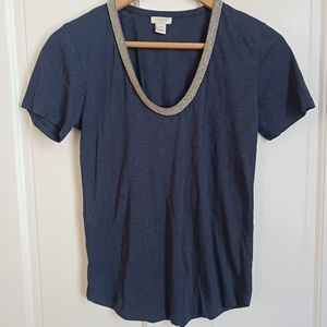 J. Crew XS thin Navy Silver Embellished TShirt